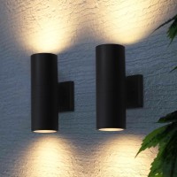 Leonlite Modern Outdoor Cylinder Wall Lights, Porch Light In 2 Lights, Up Down Lights Outdoor, Matte Black Waterproof Wall Sconce, Aluminum, E26 Base, Exterior Light Fixture Wall Mount, Etl, Pack Of 2