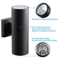 Leonlite Modern Outdoor Cylinder Wall Lights, Porch Light In 2 Lights, Up Down Lights Outdoor, Matte Black Waterproof Wall Sconce, Aluminum, E26 Base, Exterior Light Fixture Wall Mount, Etl, Pack Of 2