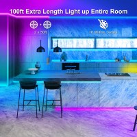 Hyrion 100Ft Smart Led Strip Lights For Bedroom, Sound Activated Color Changing With Alexa And Google, Music Sync Rgb Led Lights With App Controlled For Room Decoration(2 Rolls Of 50Ft)