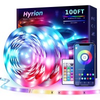 Hyrion 100 Ft Bluetooth Led Strip Lights,Music Sync Color Changing Lights Strip,5050 Rgb Led Lights With Remote,Smart Phone App Control Led Lights For Bedroom,Bar,Room Diy (App+Remote)