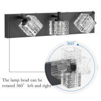 Ralbay Matte Black Vanity Light 3 Lights Modern Crystal Black Bathroom Light Fixtures Modern Crystal Bathroom Vanity Light Fixtures