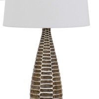 Emblaze your existing decor setting by bringing in this contemporary style Table Lamp available in a set of 2 It comes with a 3 way intensity switch and wrapped from a hardback shade that requires a 150watt bulb each Rests atop on honeycomb pattern metal 