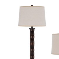 Grant a contemporary touch to your living space or bedroom with the inclusion of this amazing set of 3 floor lamps and table lamps It features a tubular turned wooden body with a linen fabric shade that requires 150watt power capacity each and incorporate