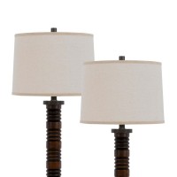 Grant a contemporary touch to your living space or bedroom with the inclusion of this amazing set of 3 floor lamps and table lamps It features a tubular turned wooden body with a linen fabric shade that requires 150watt power capacity each and incorporate