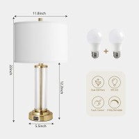 Qimh Lamps For Bedrooms Set Of 2, Touch Control Table Lamps With Dual Usb Ports, 3-Way Dimmable Bedside Lamp With Fabric Lampshade, Modern Nightstand Lamp For Living Room Bedroom (Led Bulbs Included)