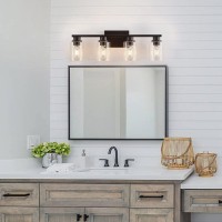 Atocif Bathroom Light Fixtures, Black Bathroom Vanity 4 Light With Clear Glass Shade For Bedroom Living Room Kitchen Hallway