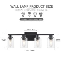 Atocif Bathroom Light Fixtures, Black Bathroom Vanity 4 Light With Clear Glass Shade For Bedroom Living Room Kitchen Hallway