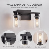 Bathroom Vanity Light, 2 Lights Wall Sconces, Bathroom Light Fixtures, Wall Lighting With Cylinder Glass Shade For Living Room, Bedroom, Kitchen, Stairs