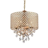 Edvivi Marya 4-Light Round Crystal Chandelier Ceiling Fixture Beaded Drum Shade (Gold)