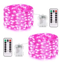 Jmexsuss 2 Pack 100 Led Pink Fairy Lights Battery Operated, 33Ft Pink String Lights With Remote, 8 Modes Twinkle Lights For Bedroom Girly Room Birthday Anniversary Party Valentine Christmas Decor