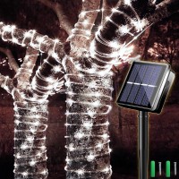 300 Led Solar Rope Lights Outdoor 99 Ft Bright Solar Garden String Lights Durable 8 Modes Outdoor Fairy Lights Waterproof Solar Garden Decorative Lights For Fence Patio Decor (White)