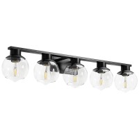 Pazala Matte Black Vanity Light For Bathroom 5 Lights Wall Light Fixture Over Mirror With Clear Glass Shade 37 Inch