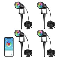 Musuger 1500Lm Led High Brightness Outdoor Landscape Lighting 15W Rgb Color Changing Landscape Lights Bluetooth Remote Control Spot-Lights With Plug In Ip66 Waterproof Flood Light For Garden - 4 Pack