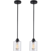 Cafulam Modern Black Farmhouse Pendant Light With Clear Glass Shade Industrial Pendant Lighting Adjustable Hanging Light Fixtur