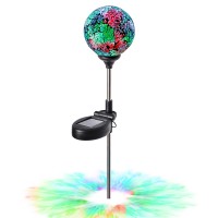 Wnp Solar Powered Light Outdoor Garden Decoration Ball Stakes,Mosaic Solar Garden Lights Decor Waterproof,Multi-Color Glow Solar Glass Ball Lights Decorative Light For Patio,Pathway,Yard