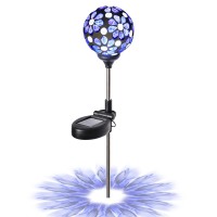 Wnp Outdoor Mosaic Solar Light Stake Decor Garden Waterproof, Colorful Glow Solar Powered Flower Petal Ball Light Decorative Outdoor Landscape Solar Color Globe Absorb Lights For Yard,Path(Blue)