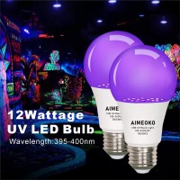 Aimeoko Black Light Bulb 12W100W Equivalent E26 Uv Led Bulbs For Neon Party Halloween Fluorescent Poster Body Paint 2 P