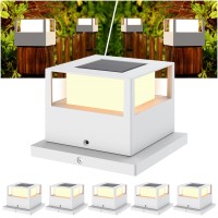 6 Pack Solar Post Lights Outdoor Solar Post Cap Lights, 20 Lumen High Brightness Waterproof Led Fence Post Solar Lights With Base For 4X4 5X5 6X6 Wooden Posts,White