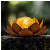 Huaxu Solar Light Outdoor Waterproof Garden Light Metal Glass Decorative Led Lotus Flower Table Lamp