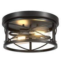 Feanron Flush Mount Ceiling Light Fixtures, Industrial 2-Light Black Ceiling Light, Farmhouse Close To Ceiling Light With Metal Cage Ceiling Lamp For Kitchen Dining Room Porch Hallway