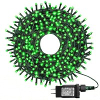 Kemooie 500 Led Green String Lights, 164 Ft 8 Twinkle Modes With Memory Function Fairy Lights, Plug In Waterproof St Patrick'S Day Lights For Outdoor Garden Patio Balcony Irish Christmas Decorations