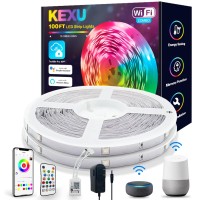 Kexu Led Lights For Bedroom 100 Ft Voice Control Smart Wifi Led Lights Work With Alexa Google Home Music Sync Color Changing Led Strip Lights For Room D