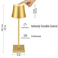 Mqloon Cordless Table Lamp, Rechargeable Battery Powered Led Lamp, Ip54 Waterproof Metal Outdoor Table Lamp For Camp Picnic Restaurants Bars Bedroom Living Room (Gold)