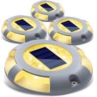 Siedinlar Solar Deck Lights Driveway Dock Led Light Solar Powered Outdoor Waterproof Road Markers For Pathway Step Stair Garden Ground Sidewalk Yard 4 Pack (Warm White)