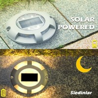 Siedinlar Solar Deck Lights Driveway Dock Led Light Solar Powered Outdoor Waterproof Road Markers For Pathway Step Stair Garden Ground Sidewalk Yard 4 Pack (Warm White)