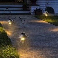 2Pack Solar Metal Hanging Lantern With Shepherd Hook Outdoor Led Garden Lights Black