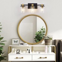 Stambord 3 Light Bathroom Vanity Light, Black And Gold Bathroom Light Fixtures, Sconces Wall Lighting With Glass Shade, Modern Brushed Gold Vanity Lights For Bathroom, Bedroom, Hallway