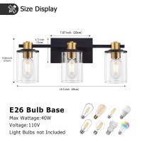 Stambord 3 Light Bathroom Vanity Light, Black And Gold Bathroom Light Fixtures, Sconces Wall Lighting With Glass Shade, Modern Brushed Gold Vanity Lights For Bathroom, Bedroom, Hallway