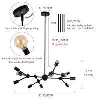 Quoobe Modern Black Sputnik Chandelier 12 Lights Metal Ceiling Light Fixture Pendant Lighting For Bedroom Study Living Room Dini