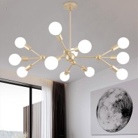 Quoobe Modern Gold Sputnik Chandelier 12 Lights Metal Ceiling Light Fixture Pendant Lighting For Bedroom Study Living Room Dinin