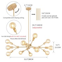 Quoobe Modern Gold Sputnik Chandelier 12 Lights Metal Ceiling Light Fixture Pendant Lighting For Bedroom Study Living Room Dinin