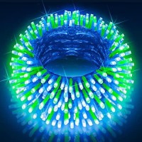 Jxledayy 500 Led Christmas Lights Outdoor Decorations 200Ft Long Xmas Fairy String Lights Waterproof 8 Modes & Timer With Clear Wire For Outside House Tree Wedding Holiday Party Decor-Blue And Green