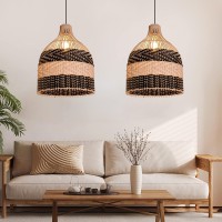 Arturesthome Rattan Pendant Light For Kitchen Island, Handmade Woven Hanging Ceiling Light Lampshade For Living Room Bedroom - 9.8