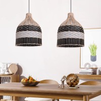 Arturesthome Rattan Pendant Light For Kitchen Island, Handmade Woven Hanging Ceiling Light Lampshade For Living Room Bedroom - 9.8