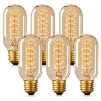 Doresshop Edison Bulbs, Vintage Edison Light Bulbs 40 Watt, Incandescent Light Bulbs, 110-130 Volts, E26/E27 Base Dimmable Decorative Antique Filament Light Bulbs, Amber Glass, Warm White, 6 Pack