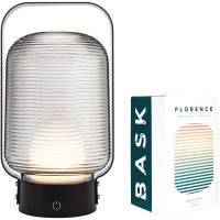 Bask Portable Led Lantern Table Lamp | Usb Rechargeable | Cordless 3-Step Dimmable | Bedroom Outdoor Kids Light | Ribbed Glass Shade & Metal Handle | Florence