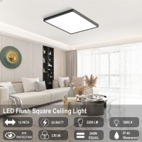 12 Inch Square Led Ceiling Light 24W Cri 90 5000K Daylight Super Bright Ceiling Lights 3200Lm Black Flush Mount Led Lamp Rec