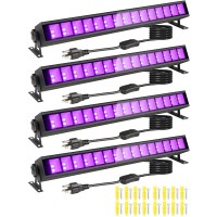 Pizhlo Upgraded 4 Pack 30W Black Light Bar, 30 Leds Blacklight Flood Light With Switch, Plug And 5Ft Cable, Light Up 20X20Ft Area, For Body Paint, Glow Party, Fluorescent Poster, Halloween, Bedroom