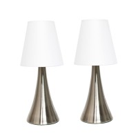 Simple Designs Valencia 2 Pack Mini Touch Table Lamp Set With Fabric Shades White