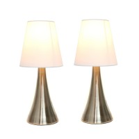 Simple Designs Valencia 2 Pack Mini Touch Table Lamp Set With Fabric Shades White