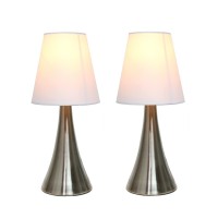 Simple Designs Valencia 2 Pack Mini Touch Table Lamp Set With Fabric Shades White