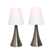 Simple Designs Valencia 2 Pack Mini Touch Table Lamp Set With Fabric Shades White