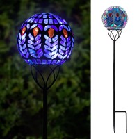 Vcuteka Solar Lights Outdoor Garden Decor Mosaic Solar Garden Lights Waterproof Glass Ball Led Pathway Stake Light For Landscape