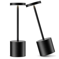 Set Of 2 Rechargeable Table Lamp Cordless Battery Operated Led Light, 6000Mah Touch 3 Color Stepless Dimming Portable Outdoor Waterproof Desk Lamps For Restaurant Patio Home Dining (Lamp-26Cm-Black)