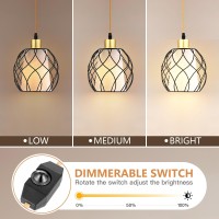 Cinkeda Plug In Pendant Light, Black Farmhouse Hanging Lights With Linen Shade, 15Ft Golden Cotton Cord, Industrail Ceiling Lamp With Dimmable Switch, For Kitchen Island Living Room (Bulb Included)