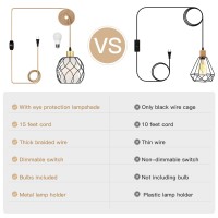 Cinkeda Plug In Pendant Light, Black Farmhouse Hanging Lights With Linen Shade, 15Ft Golden Cotton Cord, Industrail Ceiling Lamp With Dimmable Switch, For Kitchen Island Living Room (Bulb Included)